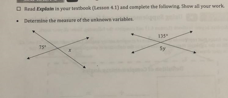 Determine the measure of the unknown variables. PLEASE HELP!!! ASAP!! (Picture included-example-1