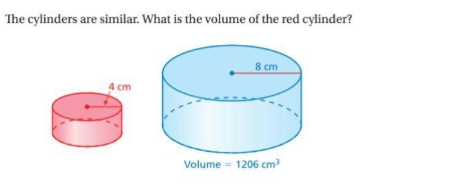 The cylinders are similar. What is the volume of the red cylinder?-example-1