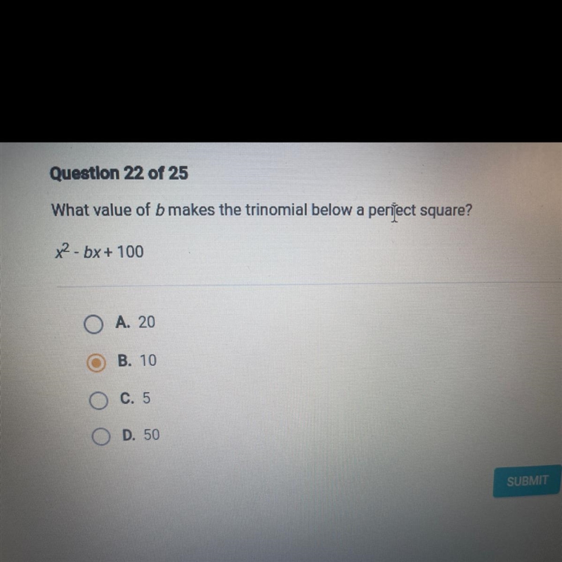 PLEASE HELP WITH THE CORRECT ANSWERRRR PLEASE What value of b makes the trinomial-example-1