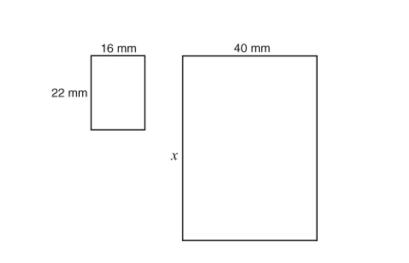 The rectangles shown above are similar. What is the measure of x? A. 44 millimeters-example-1