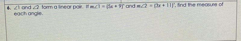 Angle 1 and Angle 2 form a linear pair. If m41 = (5x + 9)® and m22 = (3x + 11)&quot-example-1