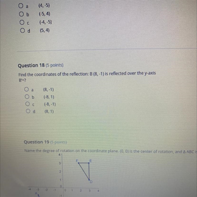 Find the coordinates of the reflection: B (8,-1) is reflected over the y-axis-example-1