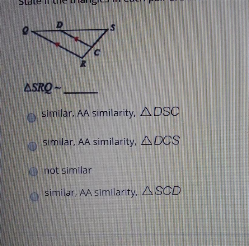 State if the triangles in each pair are similar. If so, state how you know they are-example-1