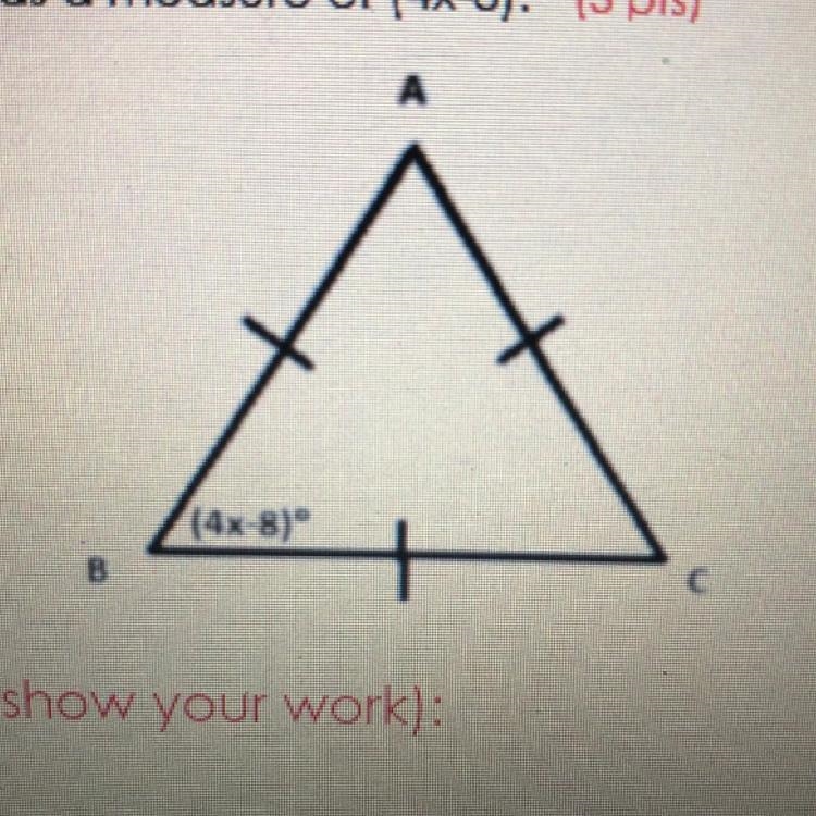 Triangle ABC is equilateral. Find the value of x, given that angle B has a measure-example-1