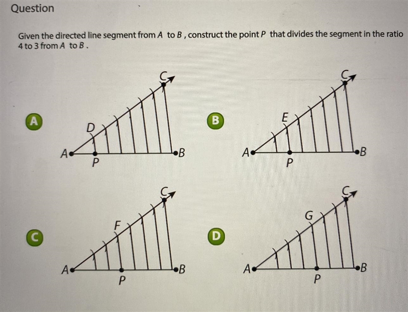 Given the directed line segment from A to B, construct the point P that divides the-example-1