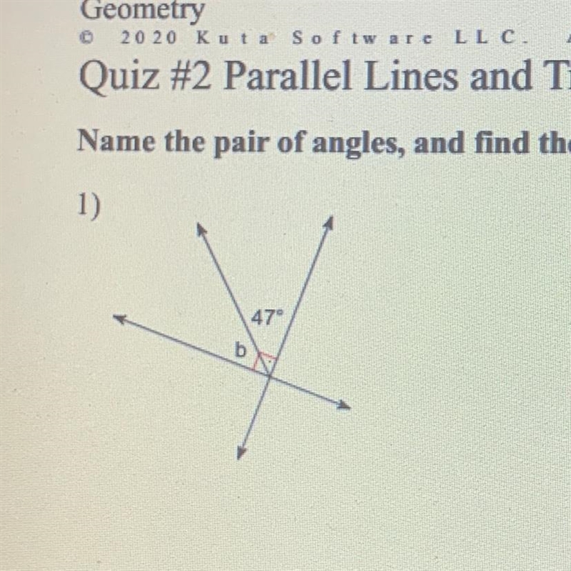 Name the pair of angle and find the measure of angle b-example-1