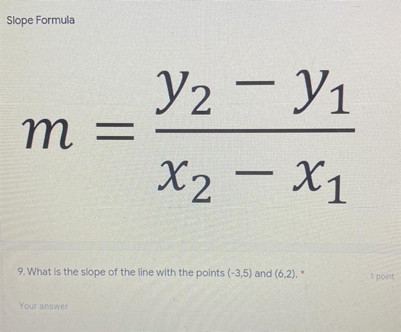 What is the slope of the line with the points (-3,5) and (6,2)-example-1