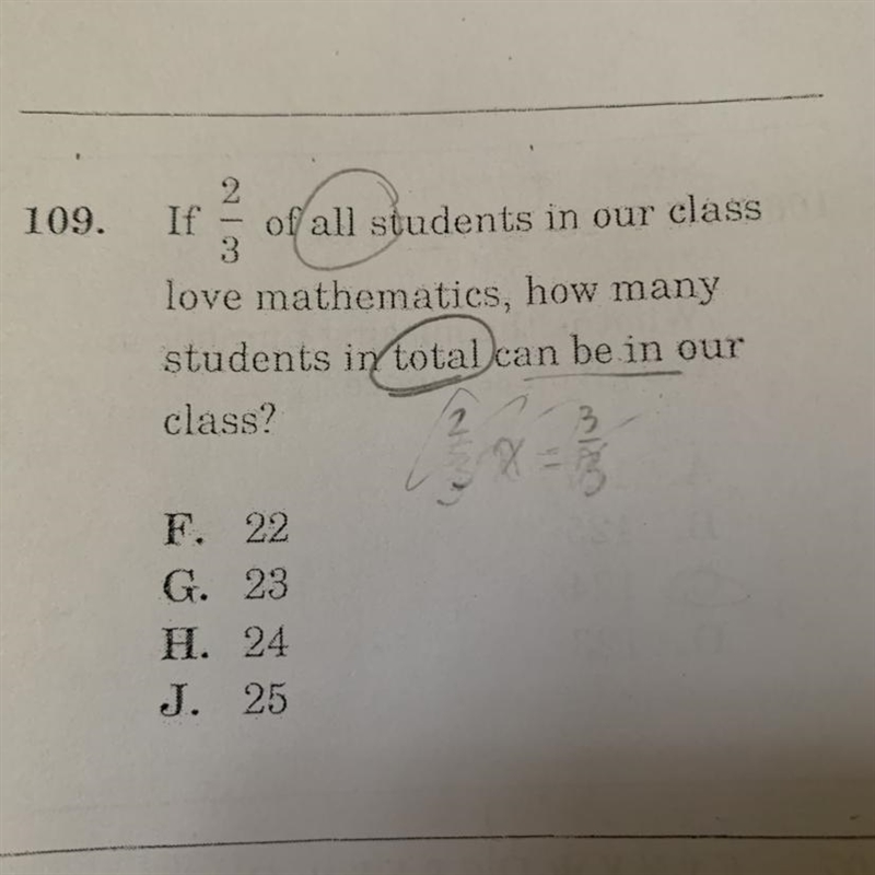 I need help: If 2/3 of all students in our class love mathematics, how many students-example-1