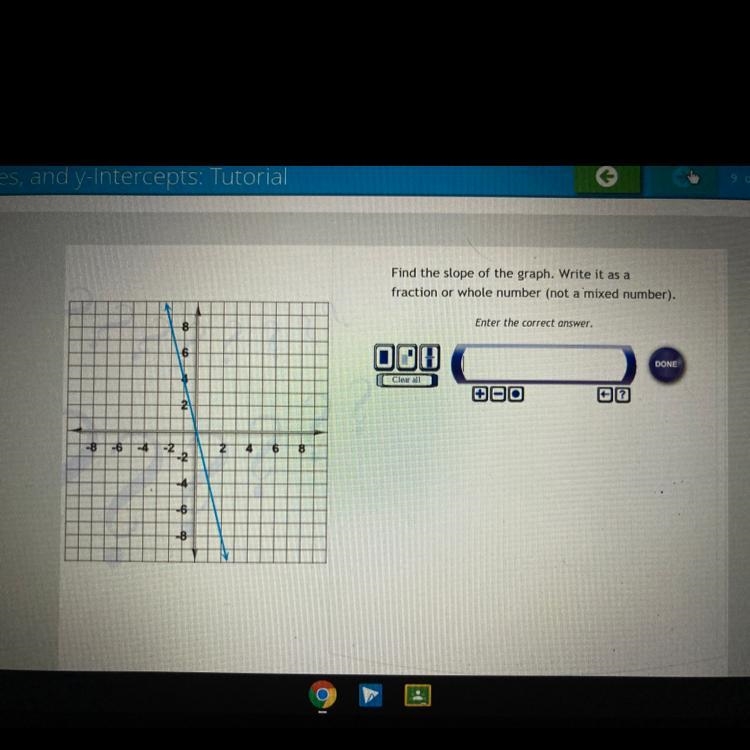 Find the slope of the graph. Write it as a fraction or whole number (not a mixed number-example-1