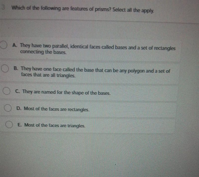 Pls answer this What of the features of prisms? Select all apply​-example-1