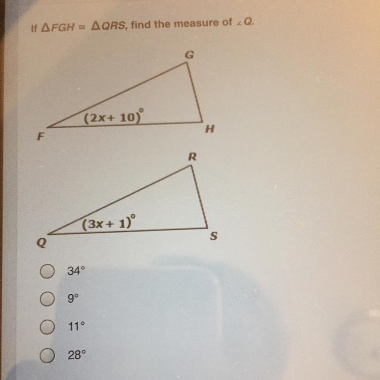 If AFGH AQRS, find the measure of Q.-example-1