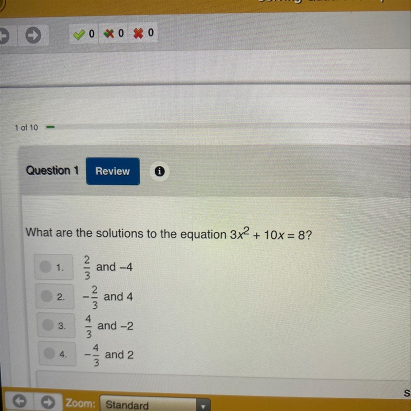 What are the solutions to the equation 3x^2+10x=8-example-1