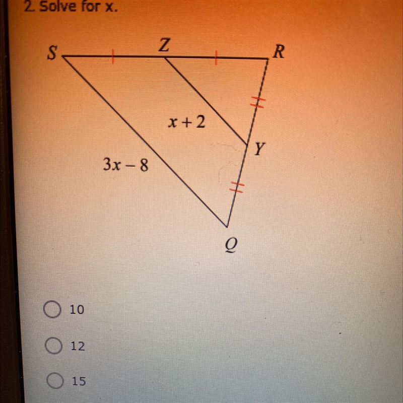 Solve for X. A. 10 B. 12 C. 15 D. 22-example-1