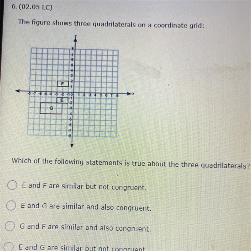 The figure shows three quadrilaterals on a coordinate grid: G Which of the following-example-1