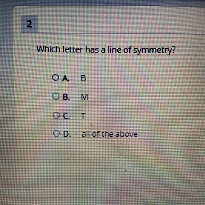 Which letter has a line of symmetry?-example-1