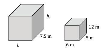 The boxes below are two similar solids. Find the value of the missing dimensions and-example-1