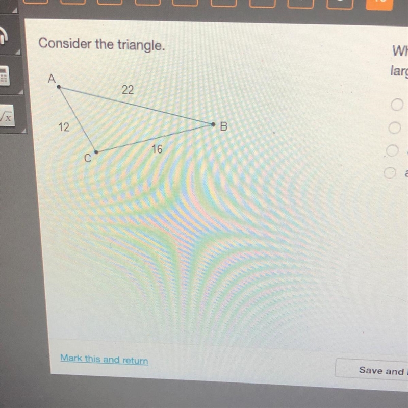 Consider the triangle. Which shows the order of the angles from smallest to largest-example-1