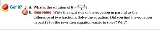 What is the solution of 6 = x-2/4?-example-1