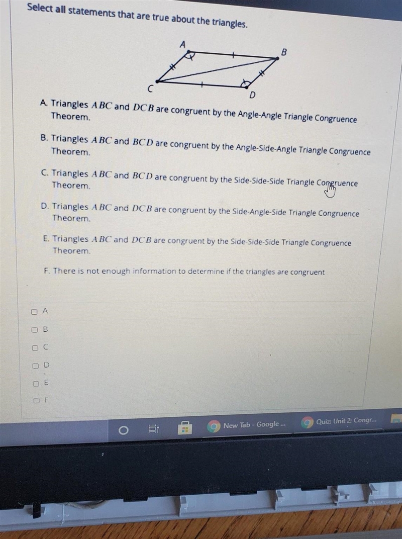 Select all angles that are true about the triangles​-example-1