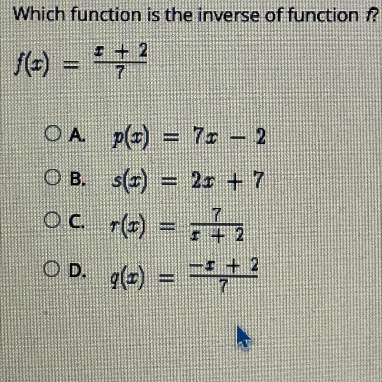 Which function is the inverse of function f?-example-1