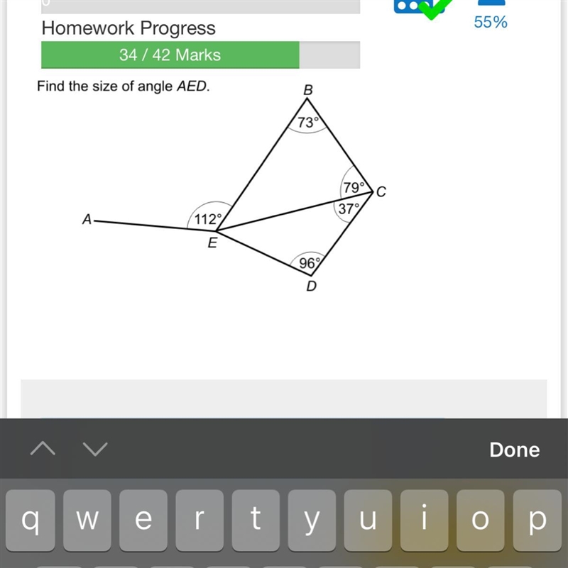 I just got confused with angle AED which I need to find the value of?-example-1