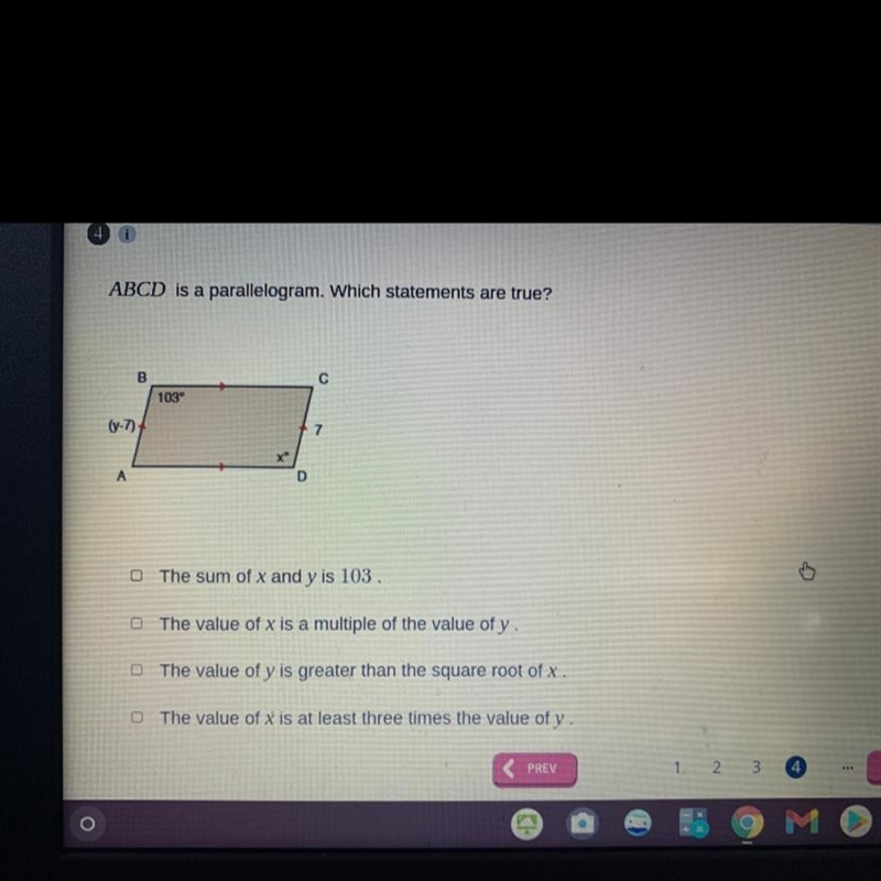 ABCD is a parallelogram which statements are true-example-1