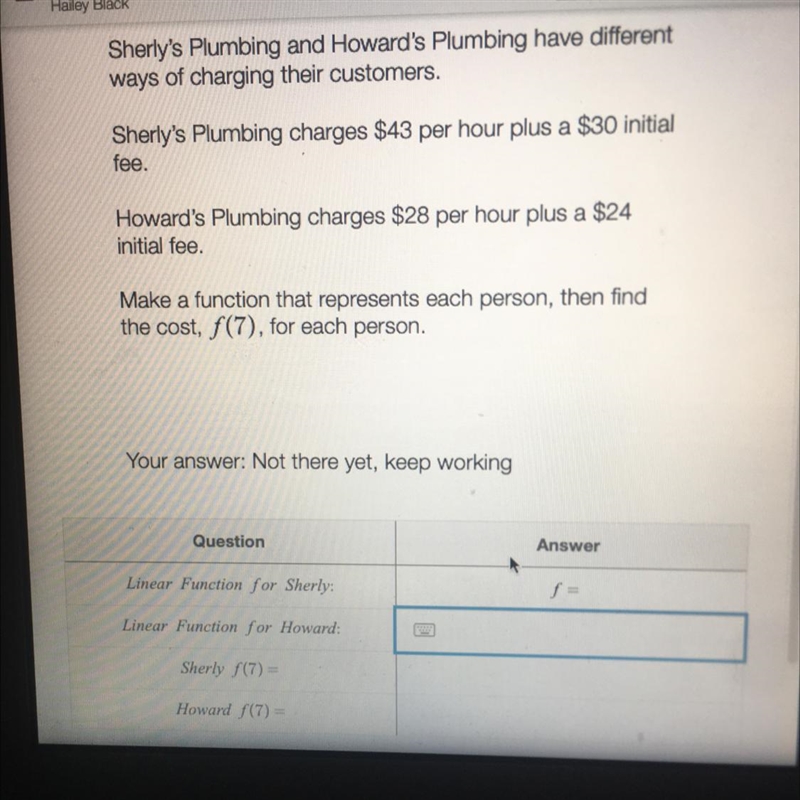 Sherly's Plumbing and Howard's Plumbing have different ways of charging their customers-example-1