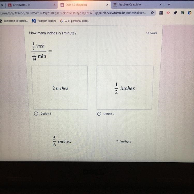 How many inches in 1 minute? 1/7inch 1/14min=-example-1