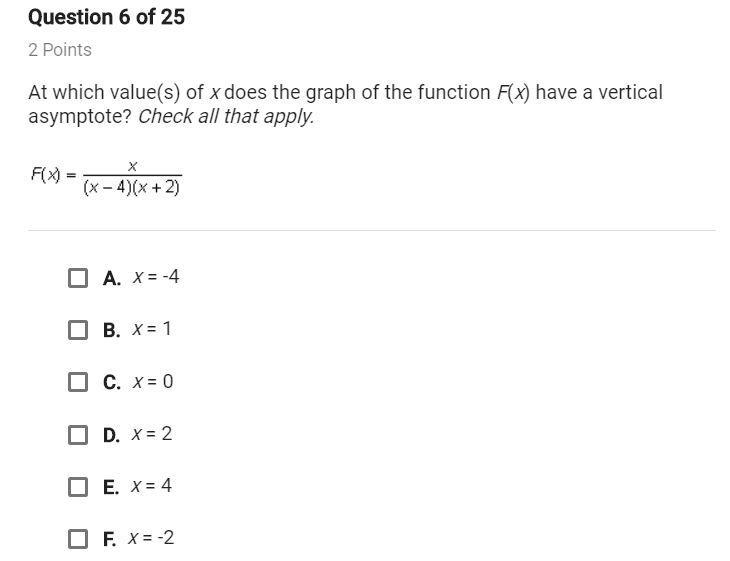 At which value(s) of x does the graph of the function f(x) have a vertical asymptote-example-1