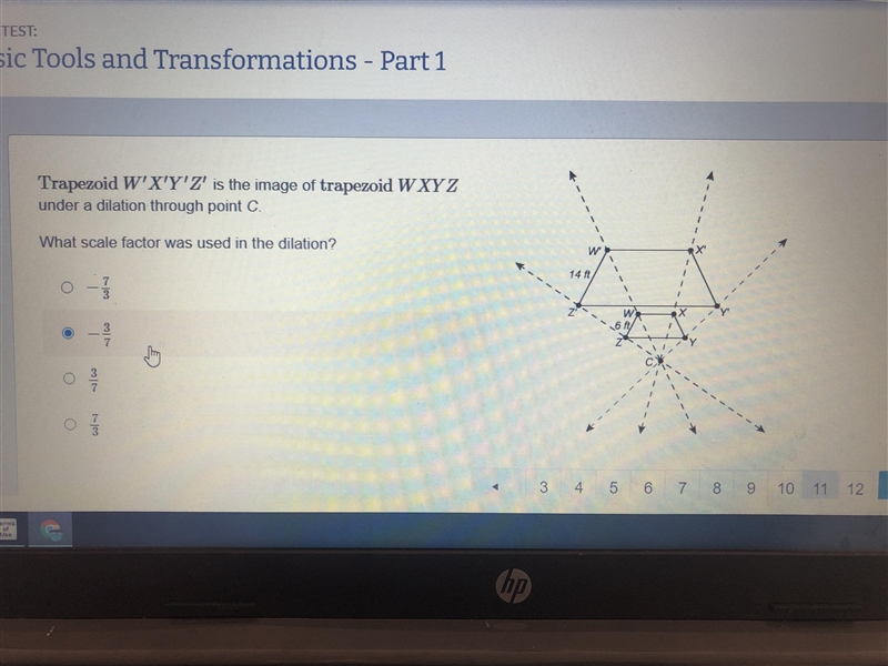 trapezoid W'X'Y'Z' Is the image of a trapezoid WXYZ under a dilation through point-example-1