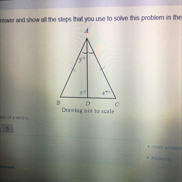 Drawling not to scale find the value of x and y.-example-1