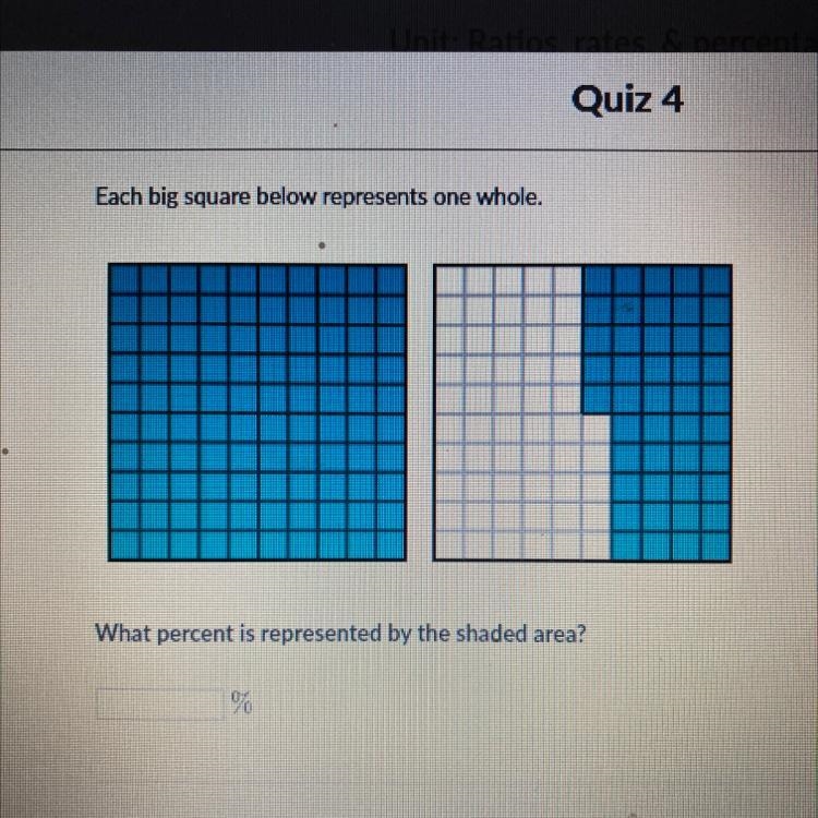 Each square below represents one whole. What percent is represented by the shaded-example-1