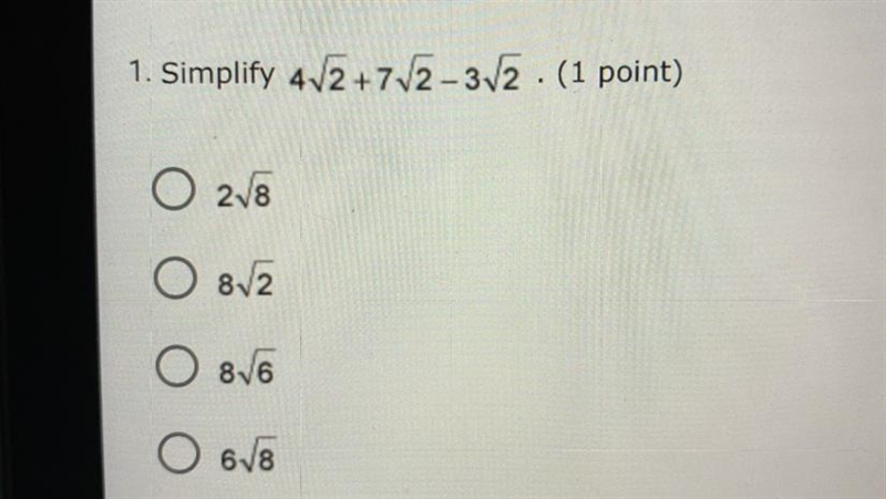 1. Simplify 4 square root of 2 plus 7 square root of 2 minus 3 square root of 2-example-1