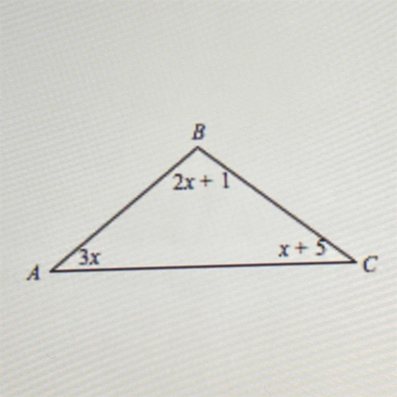 Solve for x in the triangle. You must show your starting equation and all work. Then-example-1