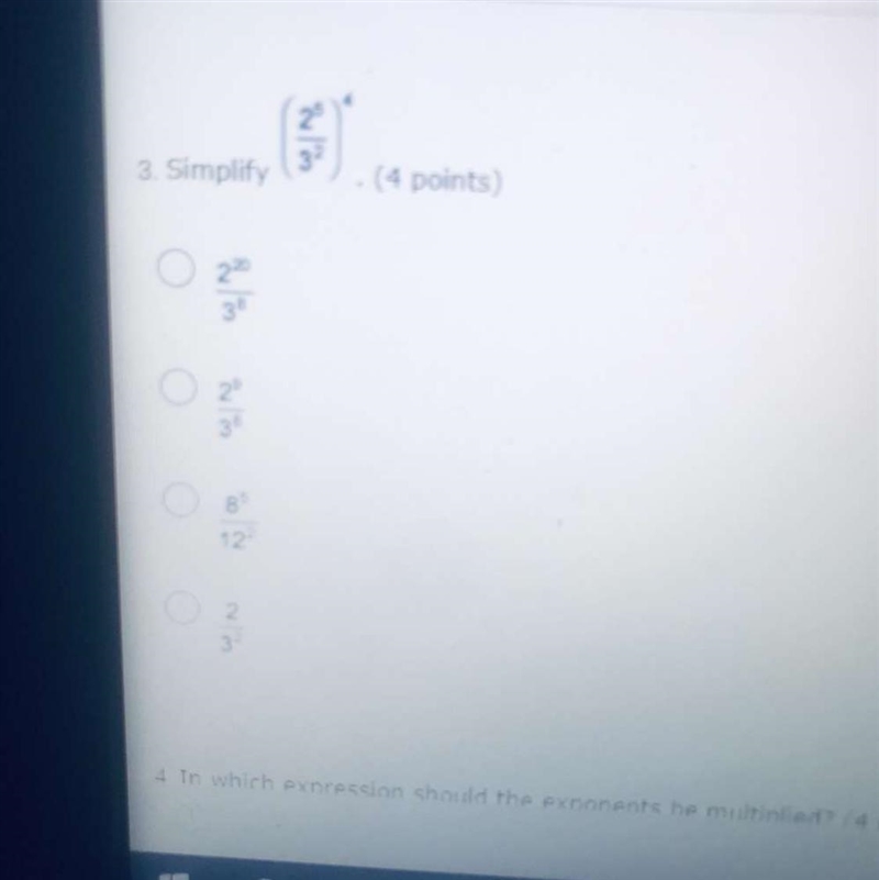 Simplify 2 exponent 5 over 3 exponent 2-example-1