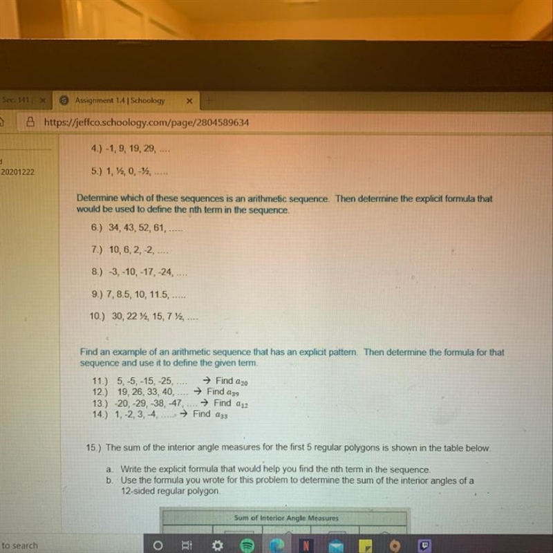 Determine which of these sequences is an arithmetic sequence. Then determine the explicit-example-1