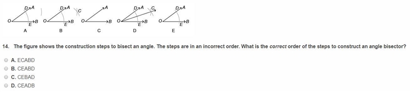 The figure shows the construction steps to bisect an angle. The steps are in an incorrect-example-1