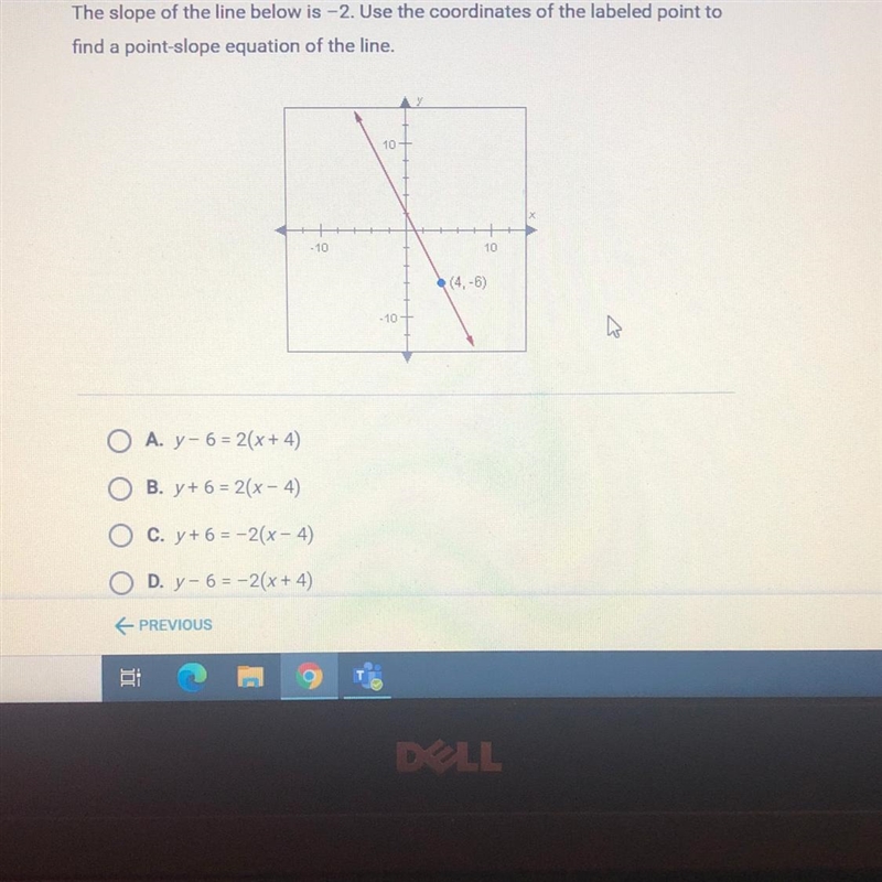 The slope of the line below is -2. Use the coordinates of the labeled point to find-example-1