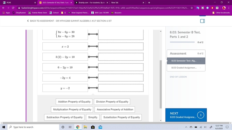 Which properties justify the steps taken to solve the system? {3x−2y=10 {4x−3y=14 Drag-example-1