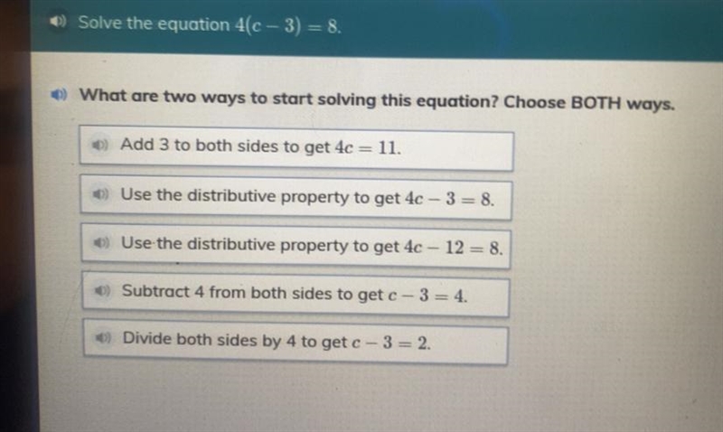 What are two ways to start solving this equation? Choose BOTH ways.-example-1