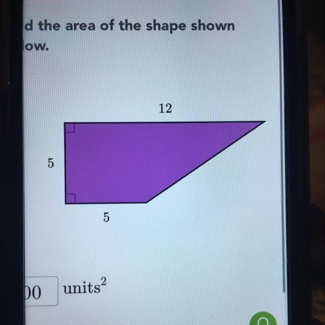 Find the area of the shape shown below.-example-1