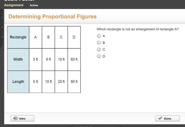 A 3-column table with 4 rows. Column 1 is labeled Rectangle with entries A, B, C, D-example-1