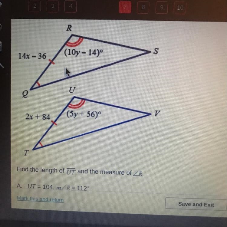 A: UT= 104 m B: UT=104 m C: UT=112m D: UT=126m-example-1