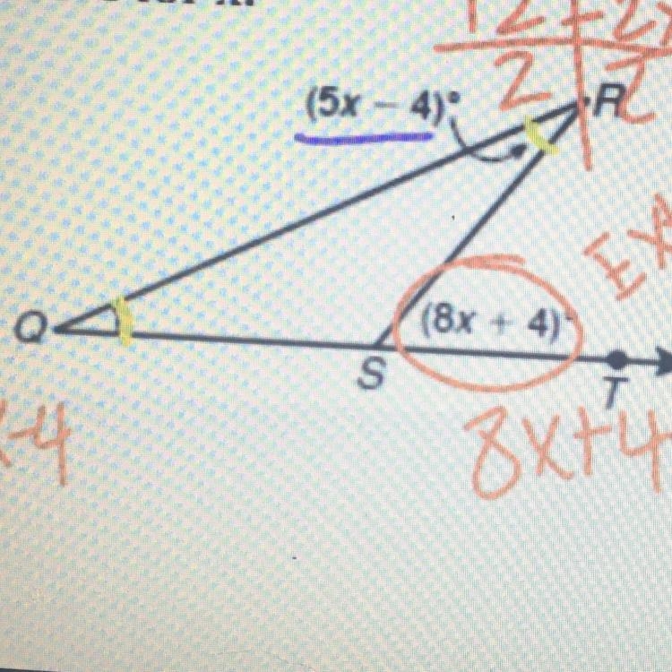 Helpppp me If x = 6 what is angle QRS!??-example-1