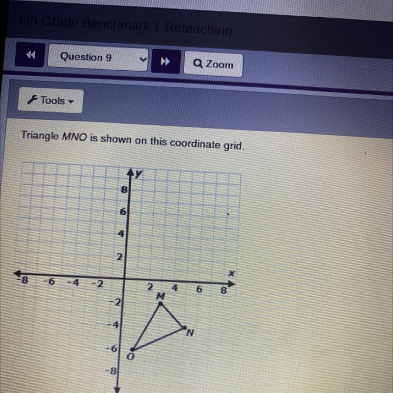 If triangle MNO is rotated 180 degrees clock wise about the Irgun to form triangle-example-1