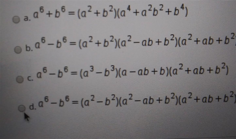 Which of the following is a true polynomial identity​-example-1