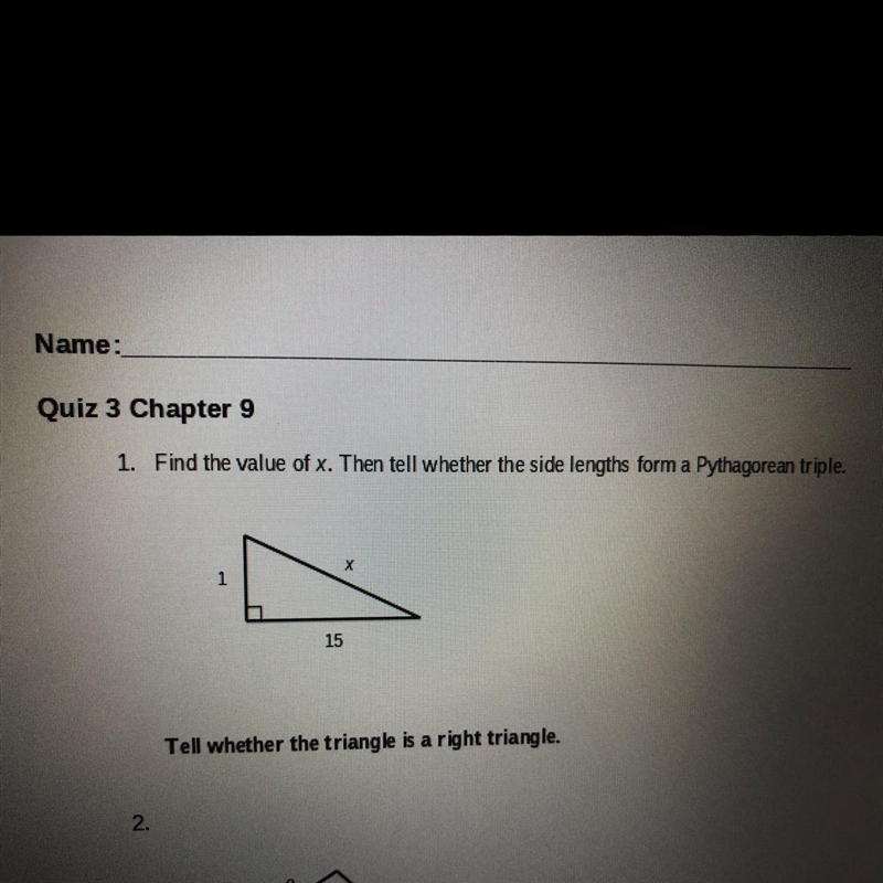 Find the value of x. then tell whether the side lengths form a Pythagorean triple-example-1