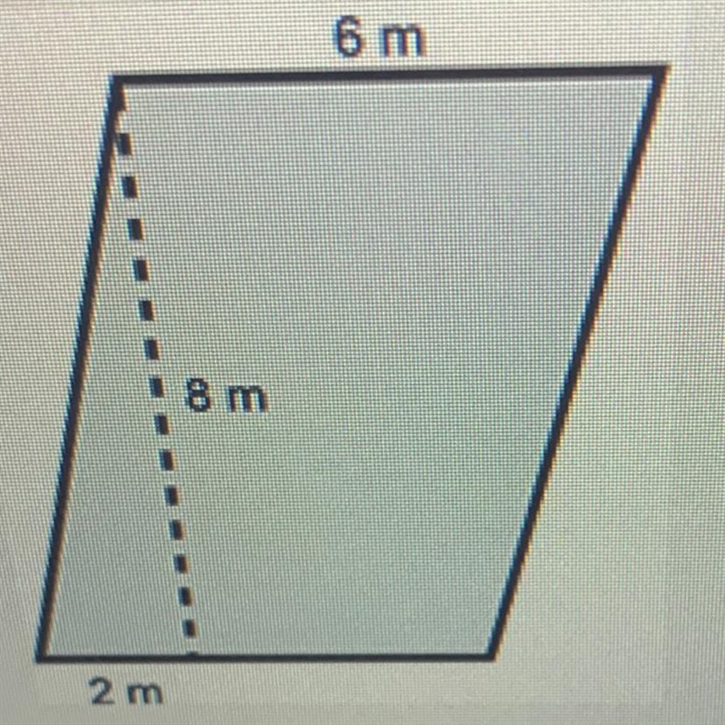 The area of the parallelogram below is _____ square meters. Numerical answers expected-example-1