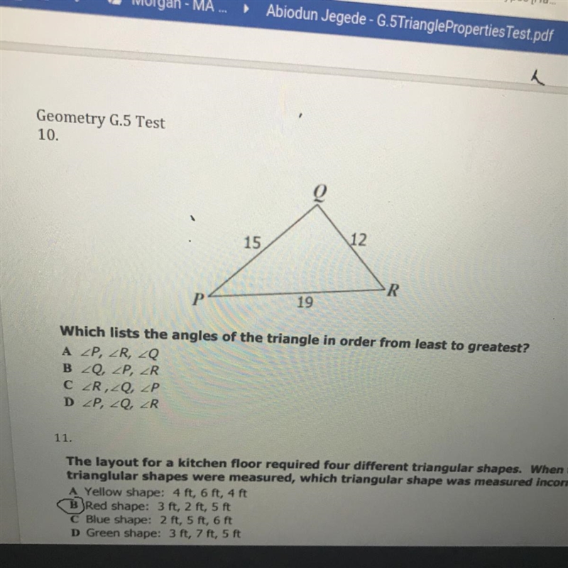 Which lists the angles angles from least to greatest .-example-1