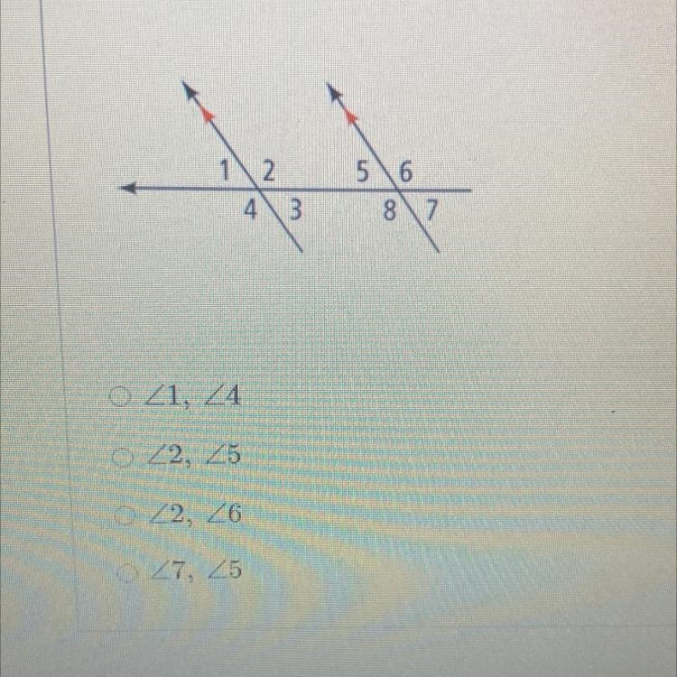 Name a pair of corresponding angles-example-1